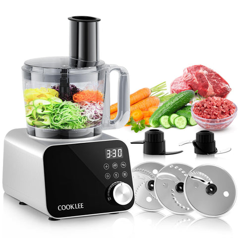 COOKLEE procesador de alimentos, vista frontal, potencia para picar y mezclar ingredientes.