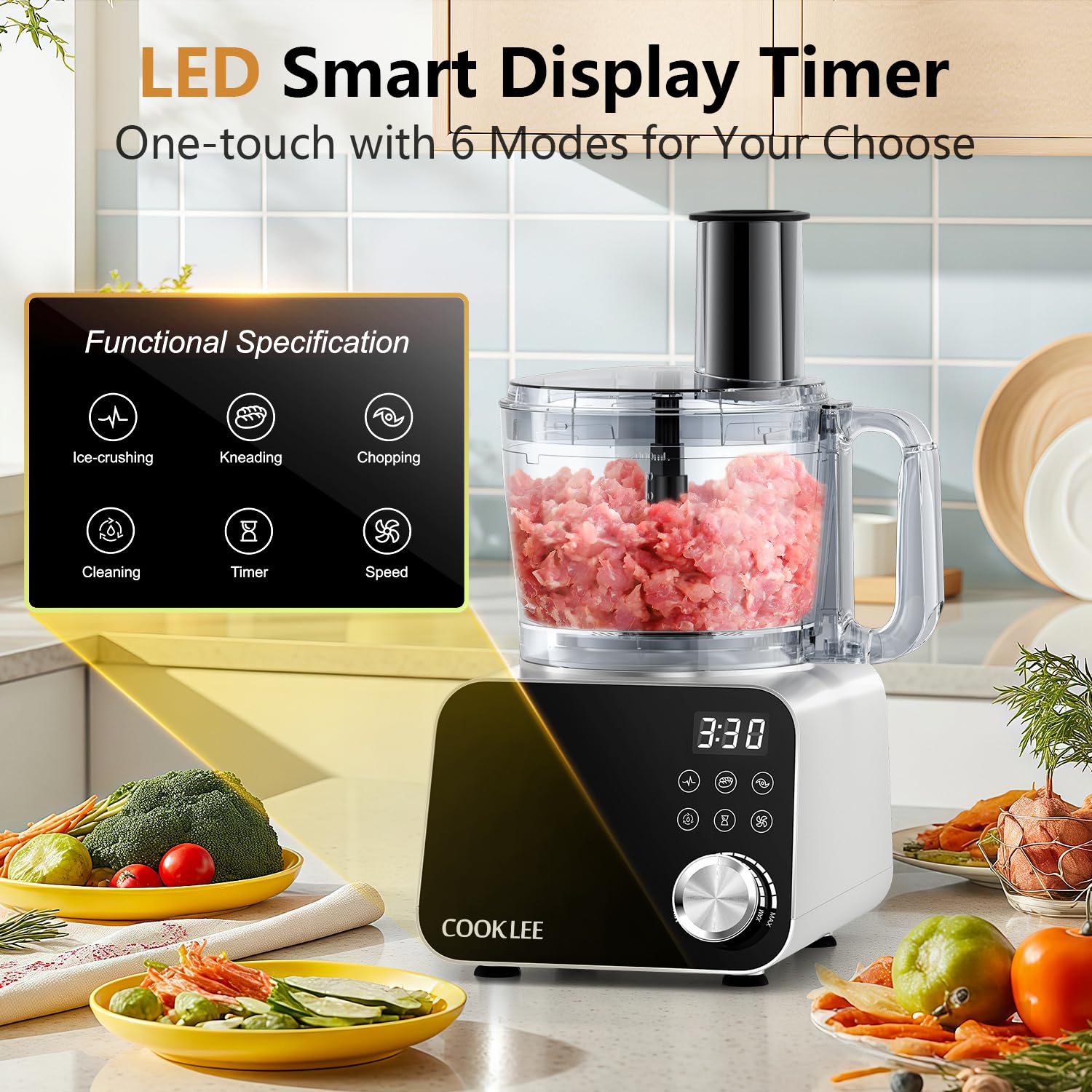 COOKLEE procesador de alimentos, cuchillas en forma S para resultados uniformes.
