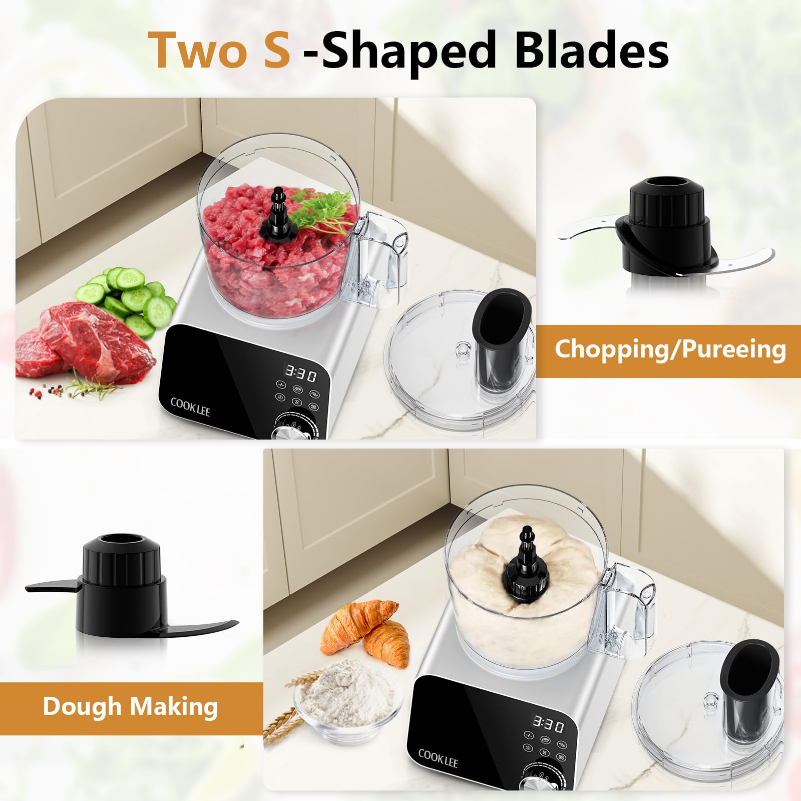 COOKLEE procesador de alimentos, disco reversible para rebanar o rallar.