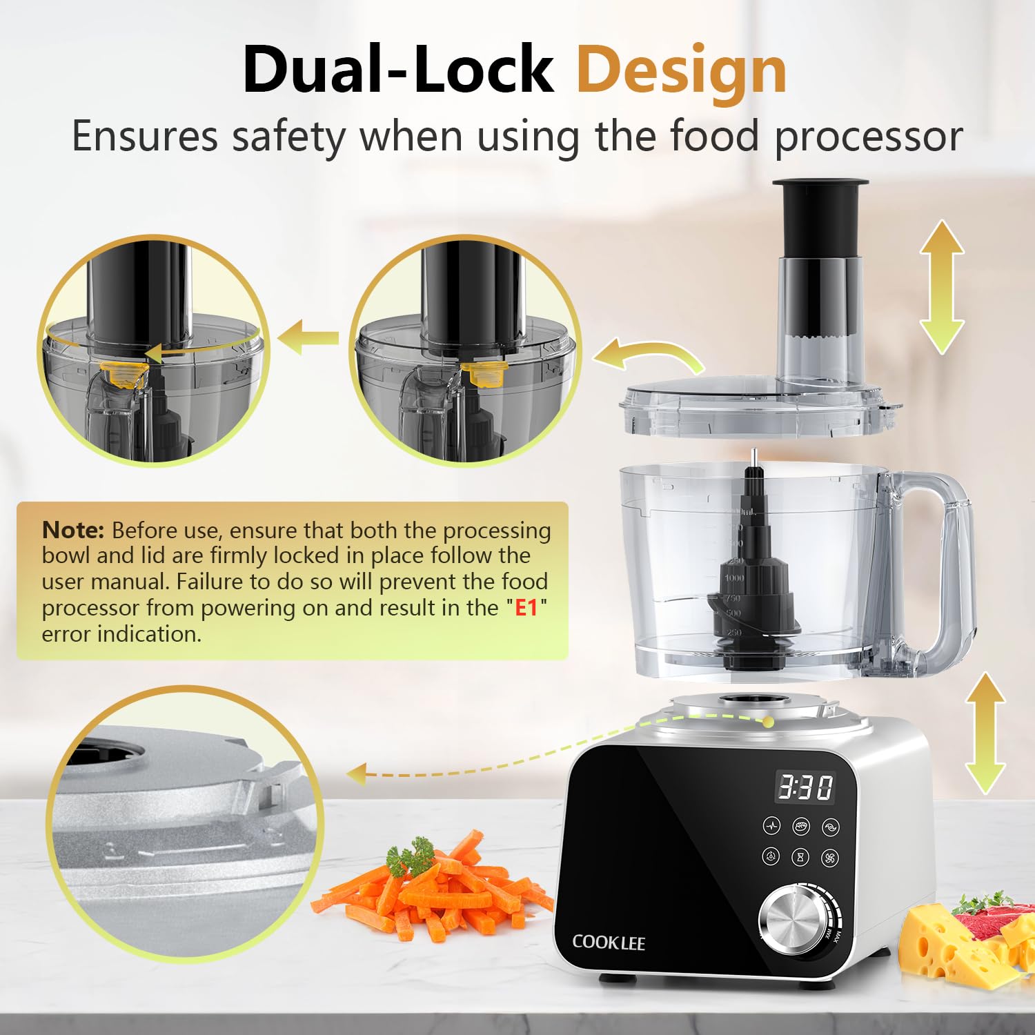 COOKLEE procesador de alimentos, función de autolimpieza para facilitar la limpieza.