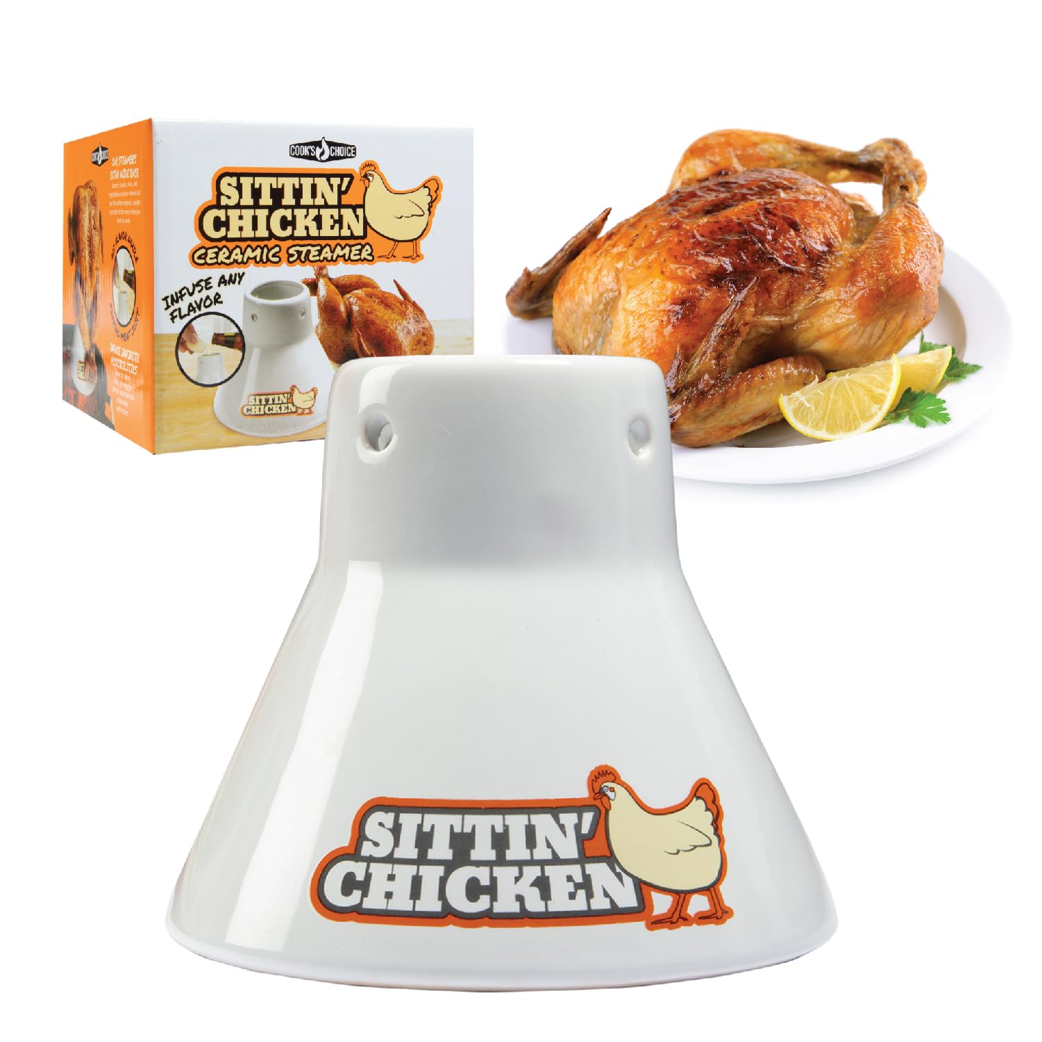 COOK'S CHOICE Sittin' Chicken: base cerámica para cocción uniforme y jugosa
