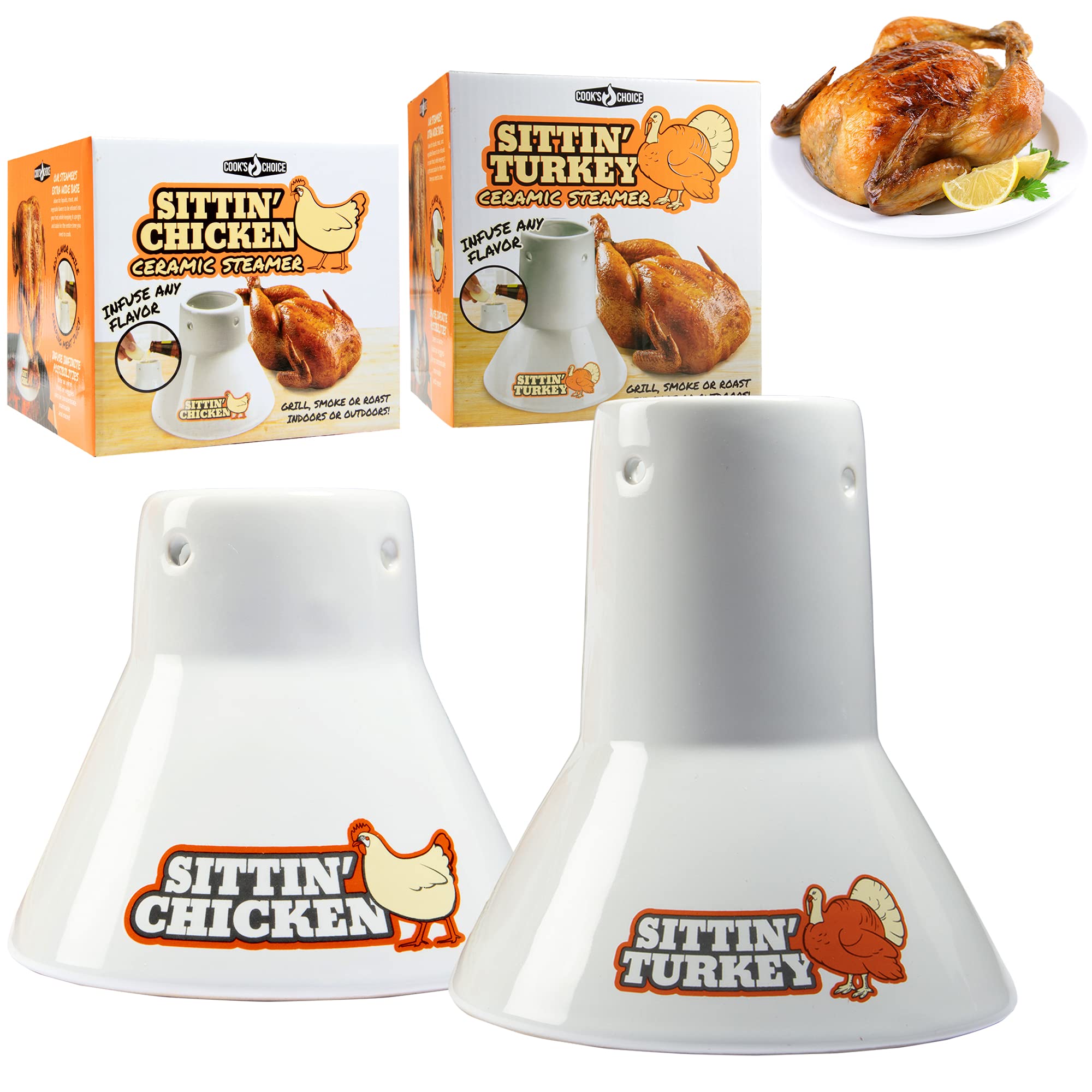 COOK'S CHOICE Sittin-Chicken cerámico en soporte para pollo, cocina uniforme
