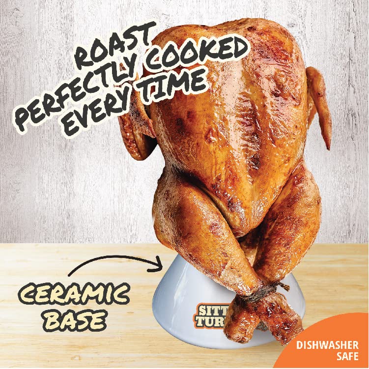 COOK'S CHOICE Sittin-Turkey cerámico en soporte para pavo, infunde jugos