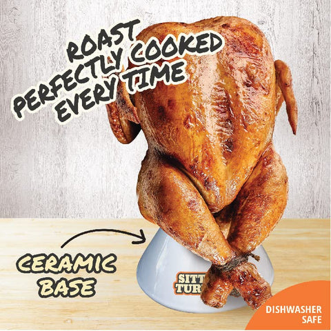 COOK'S CHOICE Sittin-Turkey cerámico en soporte para pavo, infunde jugos