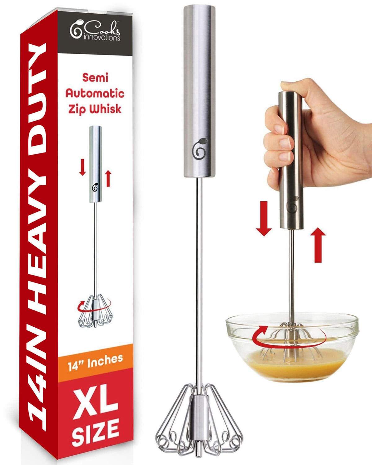 Batidor manual Cooks Innovations de 14 pulgadas en acero inoxidable para batir huevos rápidamente