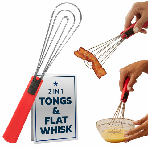 Pinzas de cocina Cooks Innovations 6-en-1 en uso para voltear alimentos.
