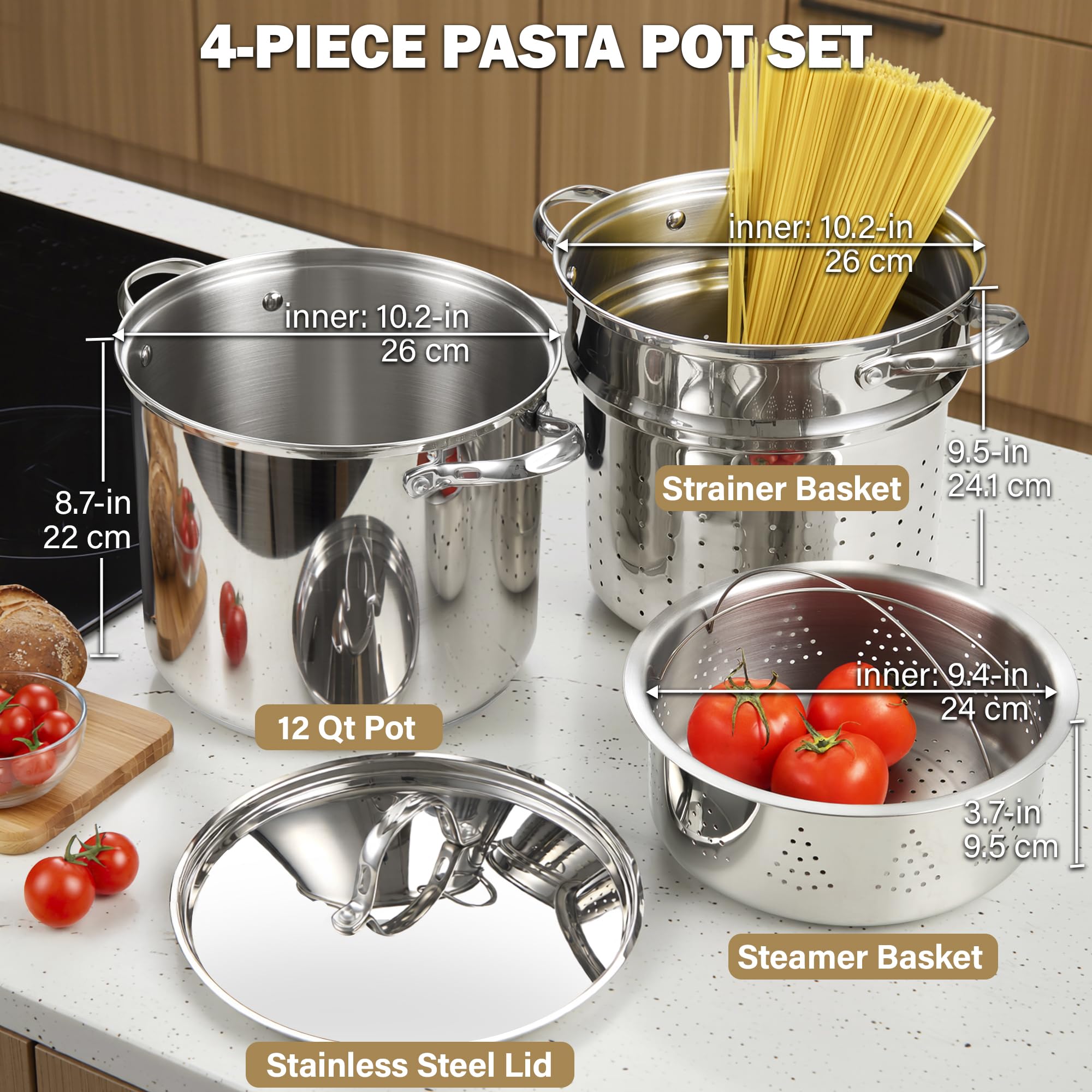 Inserto para pasta Cooks Standard facilita escurrir y servir.