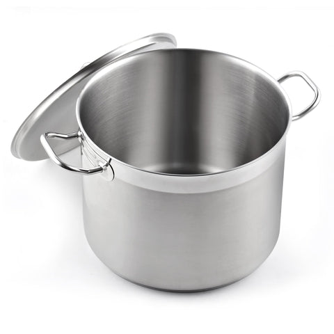 Olla Cooks Standard 24 qt con tapa, acero inoxidable, sello estable para conservar sabor y temperatura.
