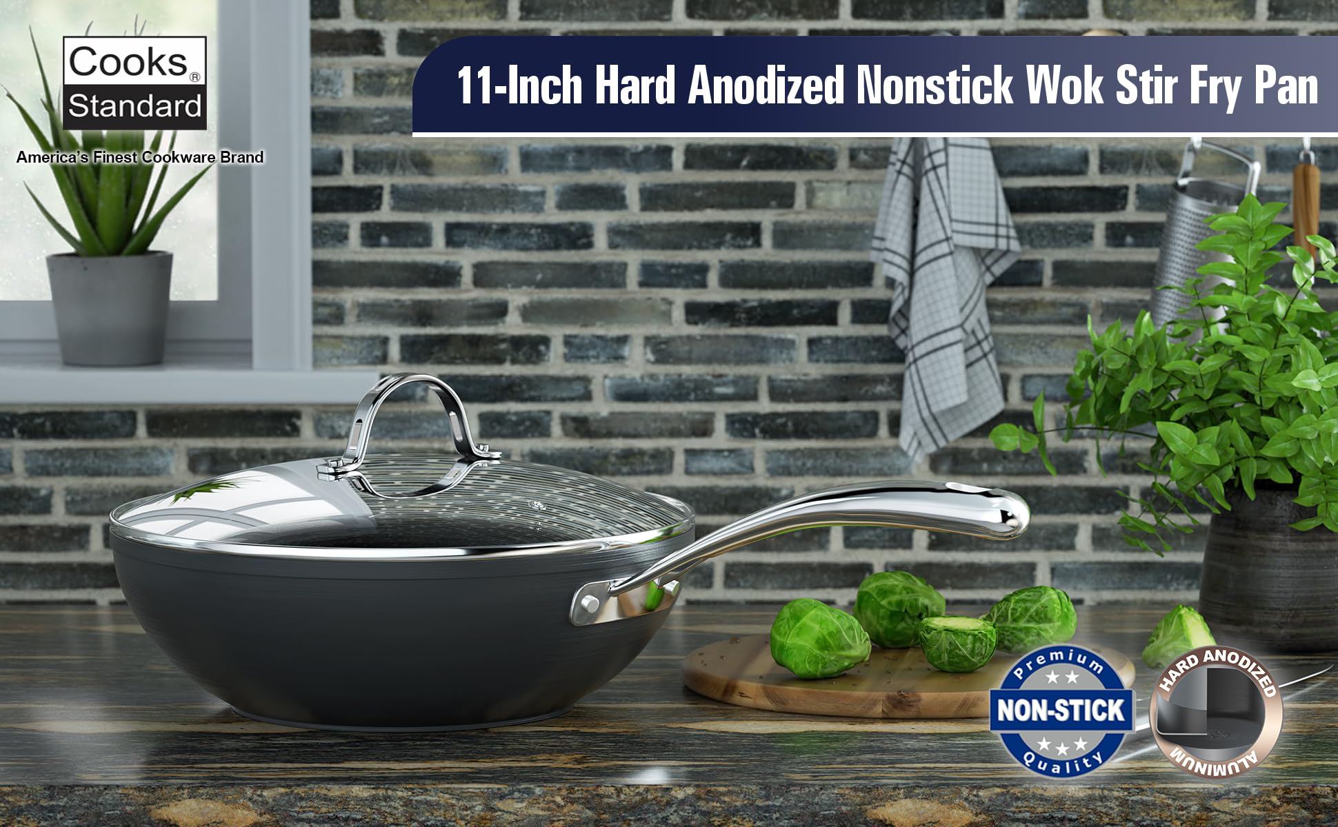 Cooks Standard Wok con tapa de cristal, monitorea la cocción sin perder vapor