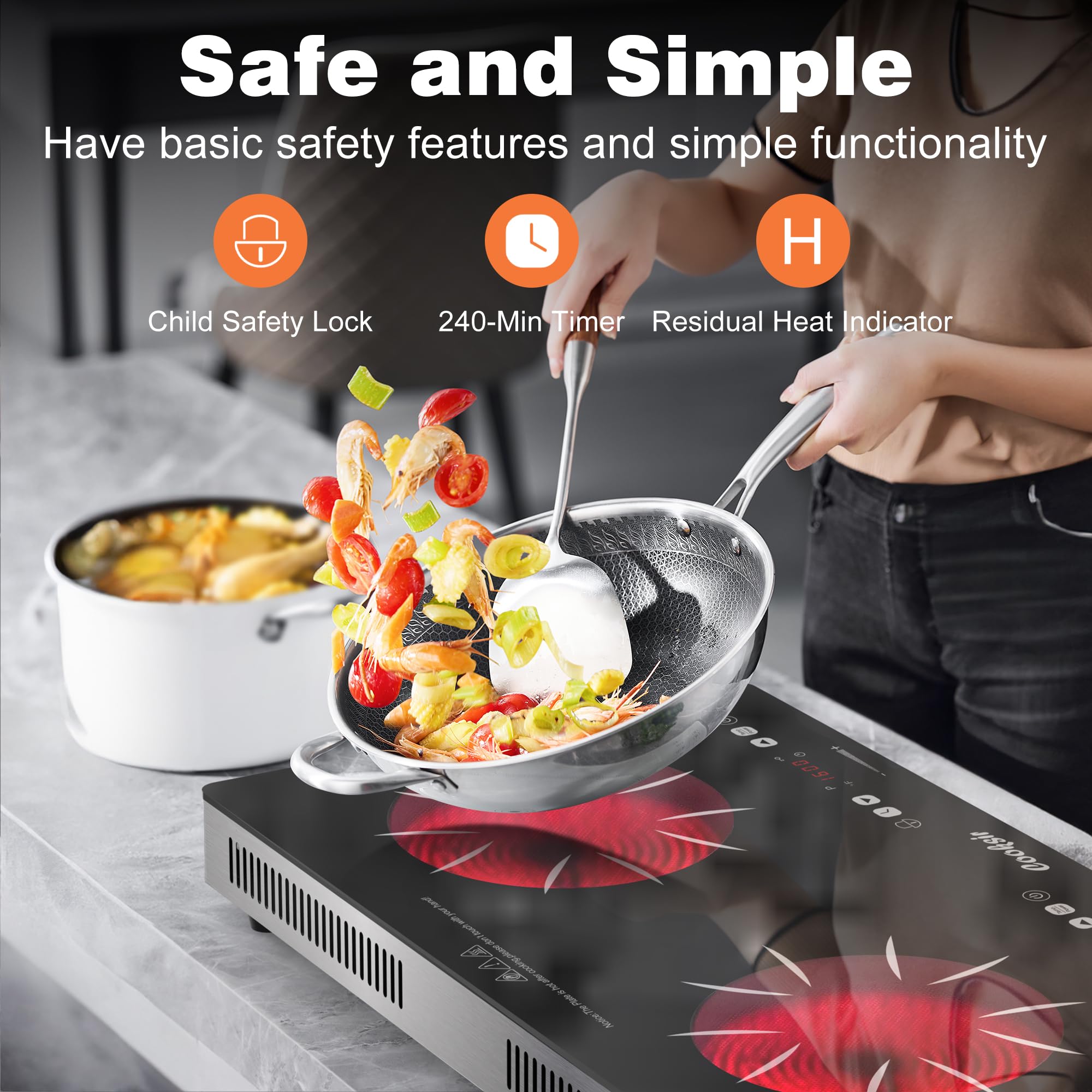 Cooksir: panel táctil y perilla para ajustes precisos.