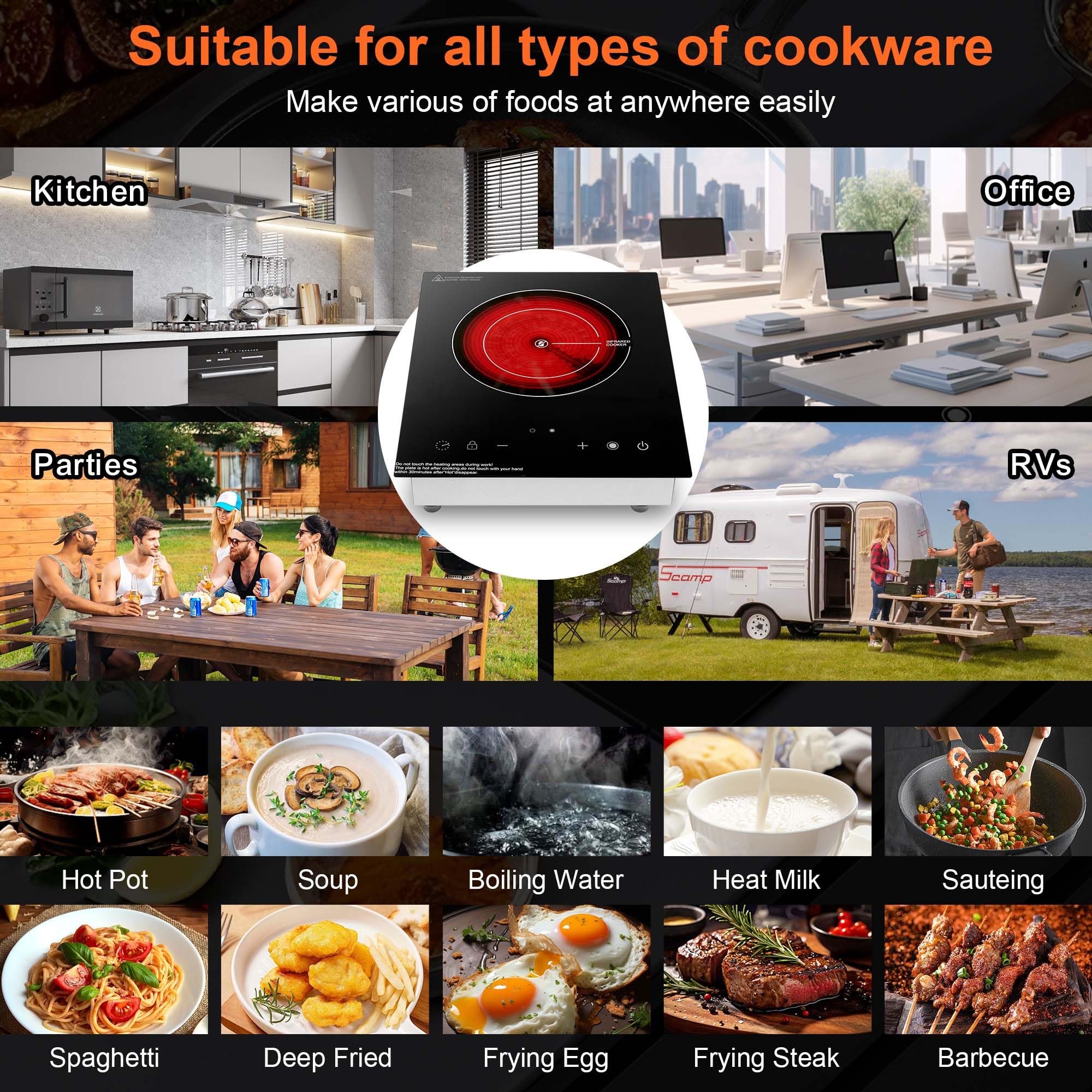 Cooktao panel táctil de cristal negro facilita el control seguro