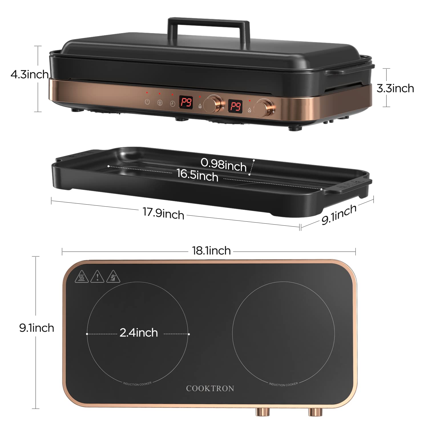 COOKTRON diseño compacto rosa-dorado ideal para cocinas pequeñas.