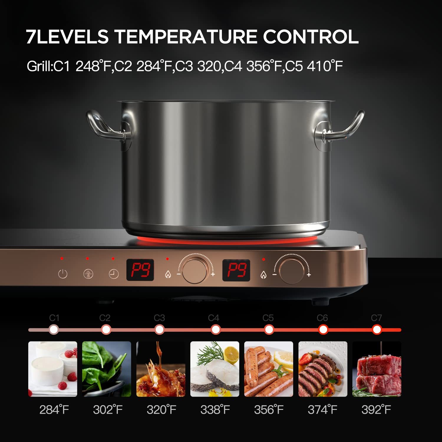 COOKTRON parrilla-induccion con hierro fundido, distribución uniforme del calor.