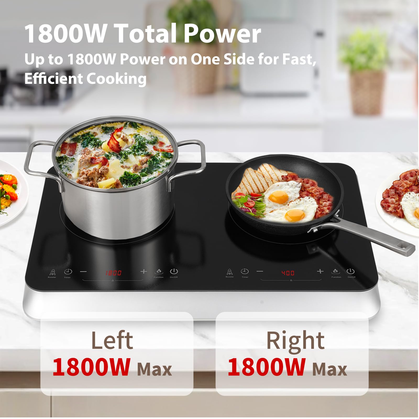 COOKTRON placa de inducción doble con función de impulso para calentamiento rápido.