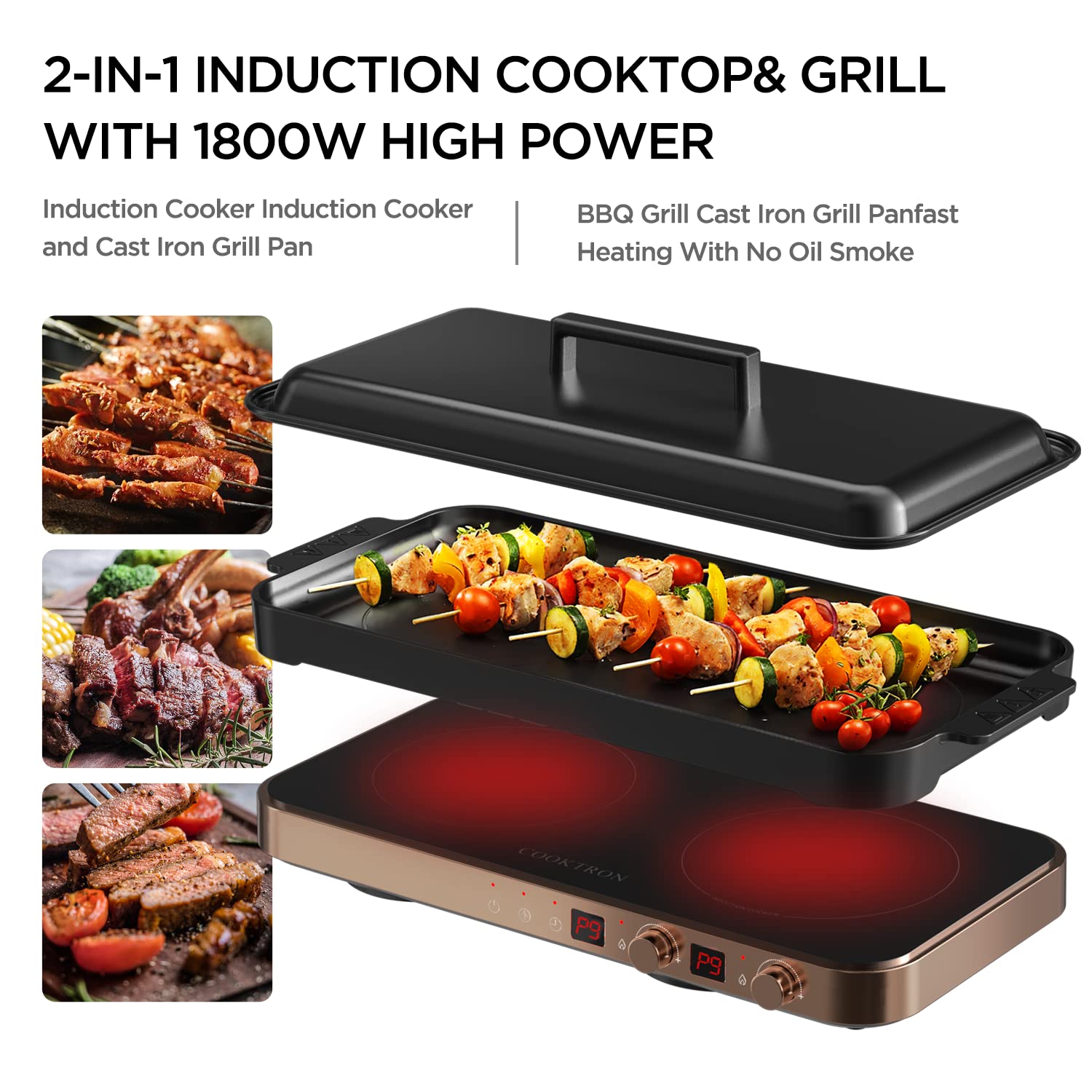 COOKTRON plancha de hierro fundido sin humo ideal para asar.