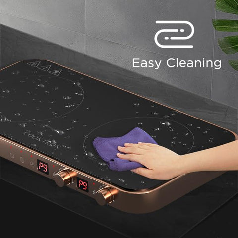 COOKTRON superficie de vidrio fácil de limpiar tras cocinar.