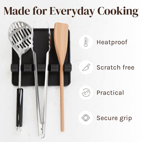 Cooler Kitchen reposacucharas silicona negro, diseño resistente y apto lavavajillas para limpieza rápida.