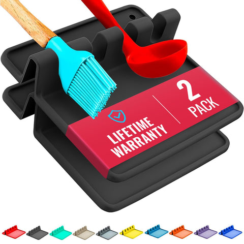 Cooler Kitchen reposacucharas de silicona negro, dos piezas, mantiene el mostrador limpio y organizado.
