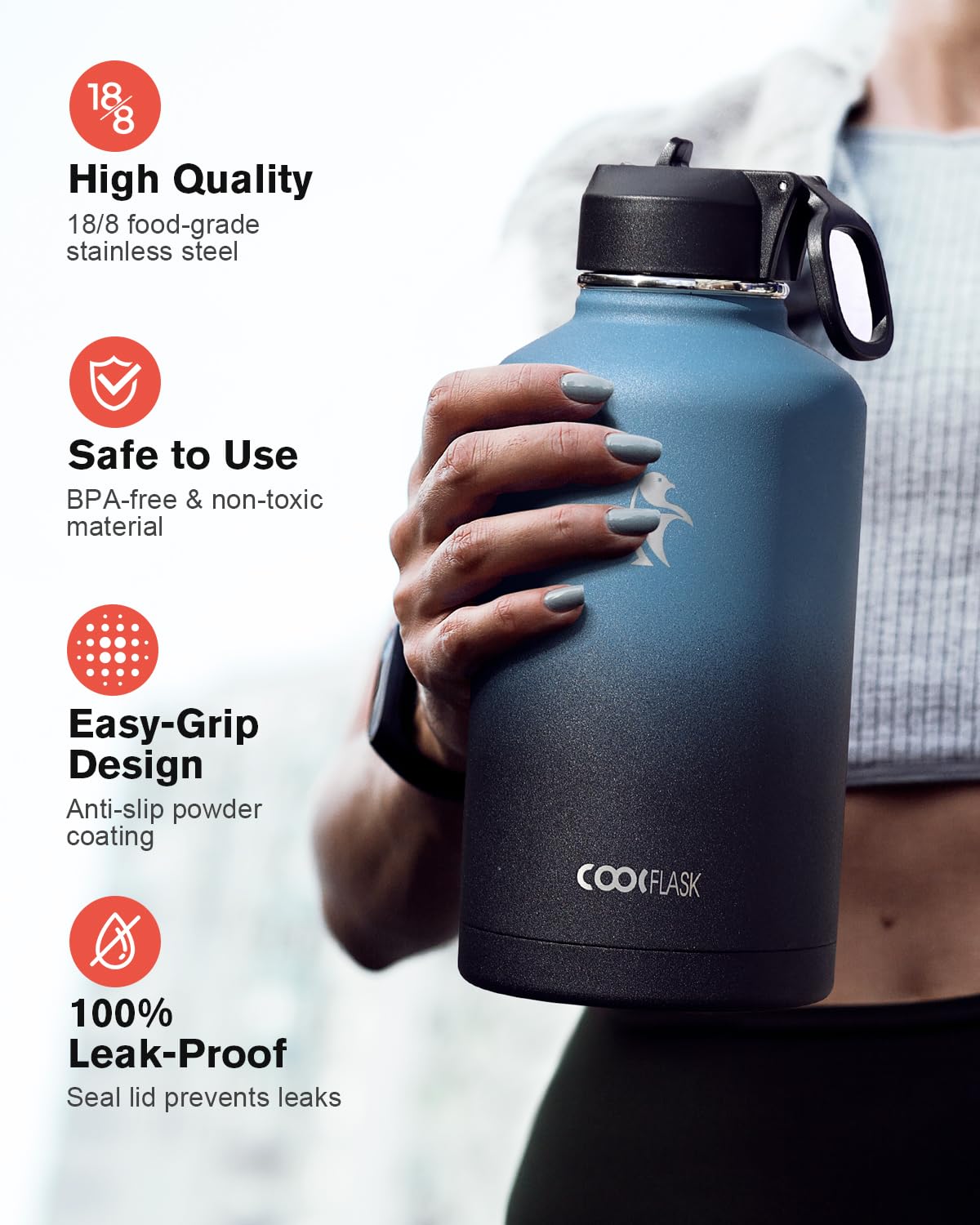 Coolflask botella 64 oz apertura amplia facilita rellenar con hielo