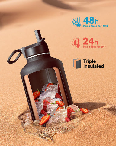 Coolflask 64oz con tapa mango plegable para transporte fácil