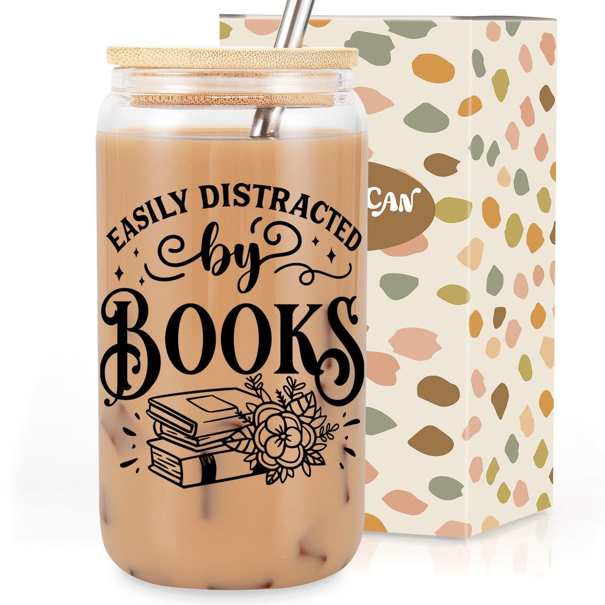 Coolife vaso de vidrio 16oz para amantes de libros, ideal para café.
