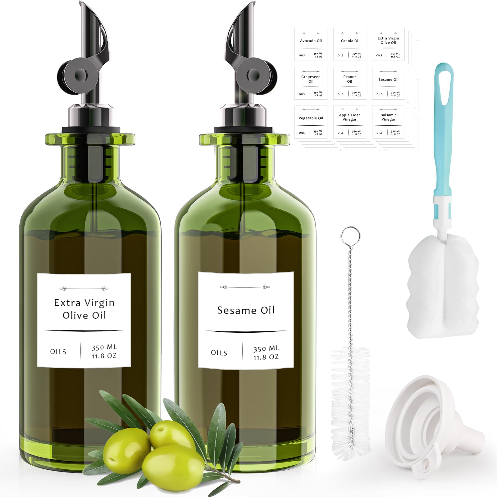 CoolMI dispensadores de aceite de oliva para cocina, juego de dos, fáciles de usar.