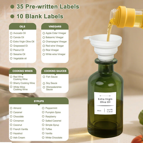CoolMI etiquetas reutilizables para identificar aceites y condimentos.