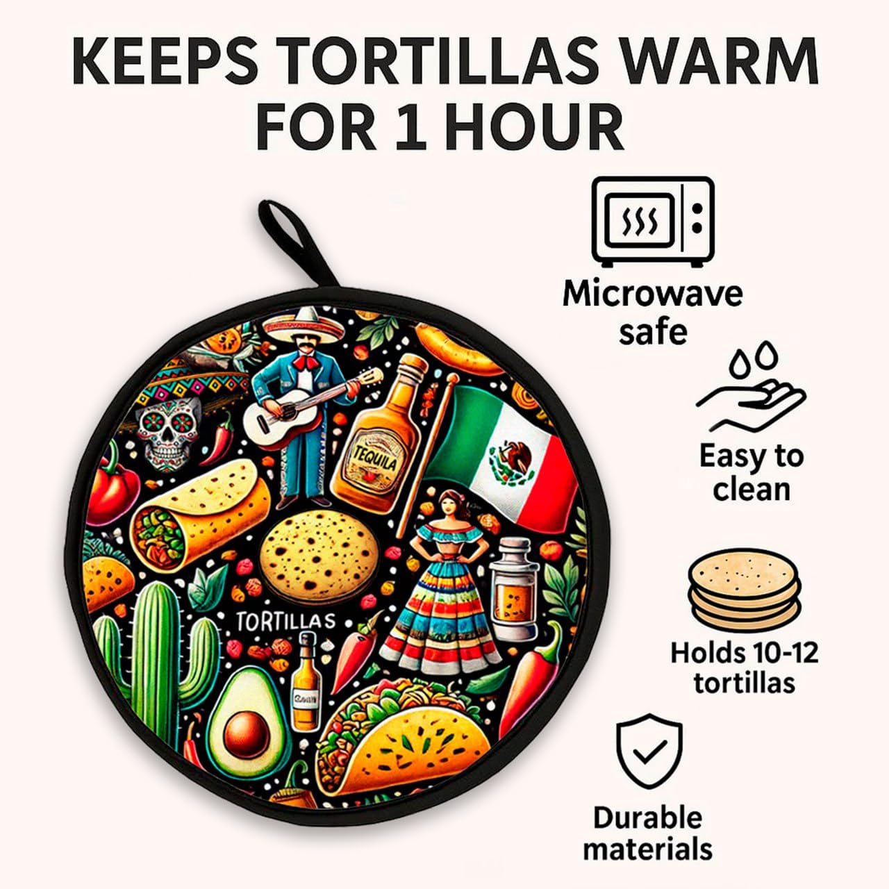 Cooqui capacidad XL para tortillas grandes y burritos.