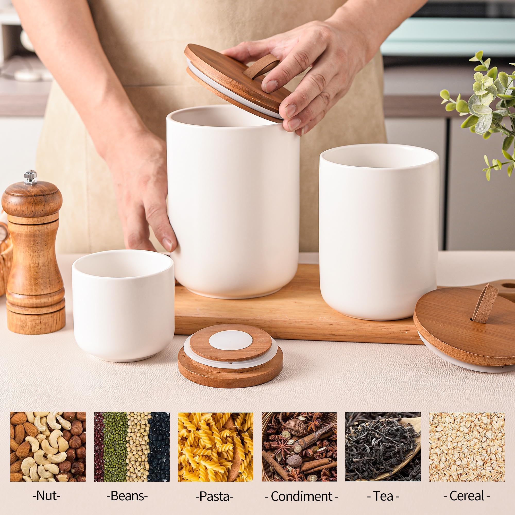 CoorFormer tarro cerámico blanco con tapa de bambú, grande para café.