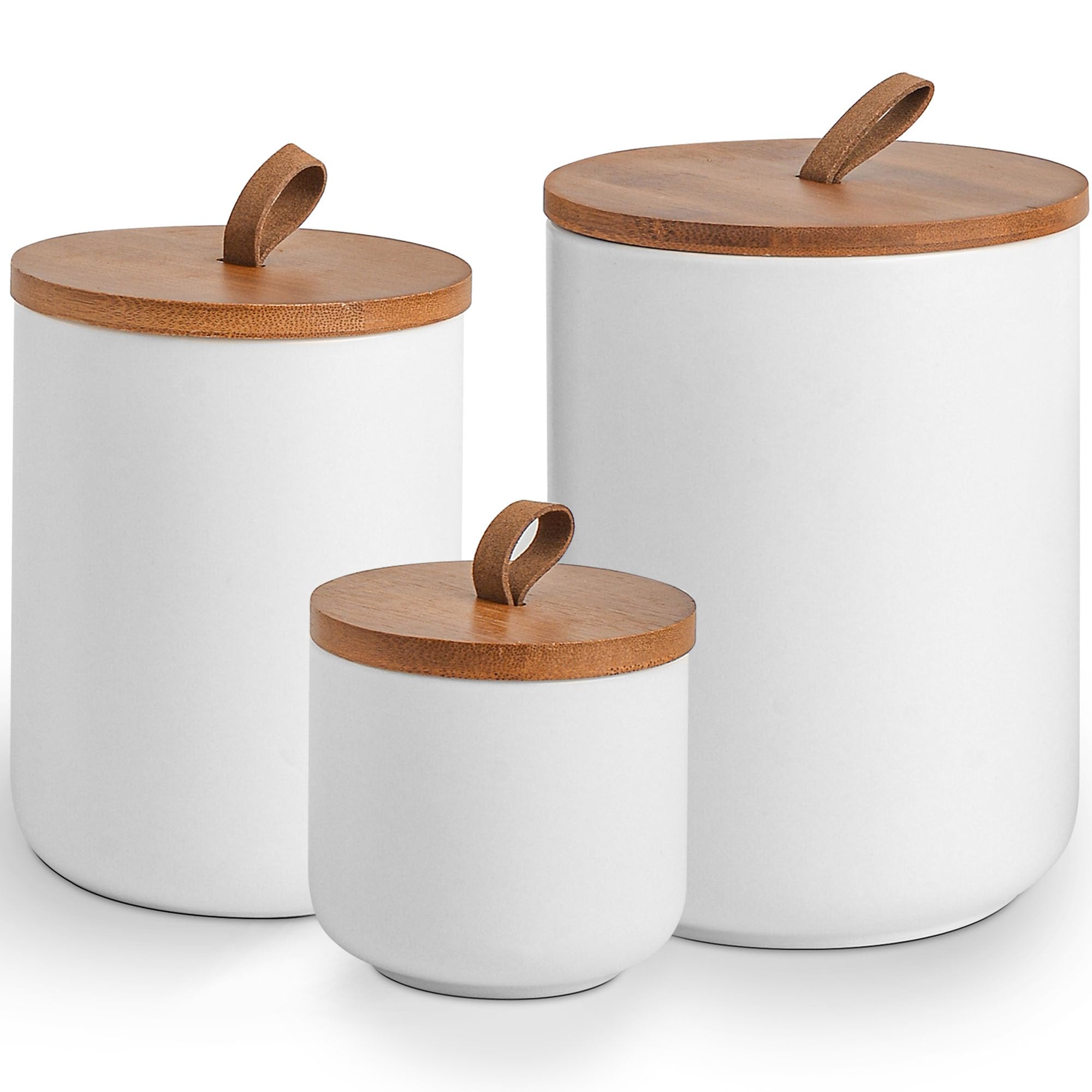 CoorFormer tarro cerámico blanco con tapa de bambú, pequeño para harina.