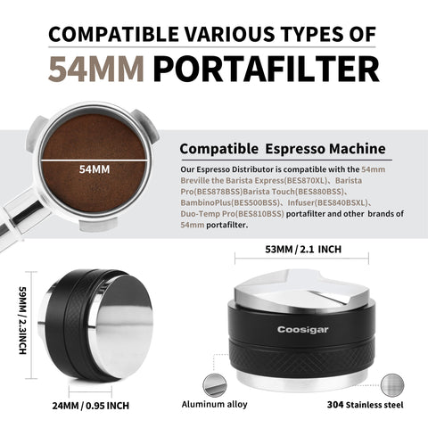 Coosigar distribuidor-tamper-54mm ajuste de altura fácil para resultados consistentes.