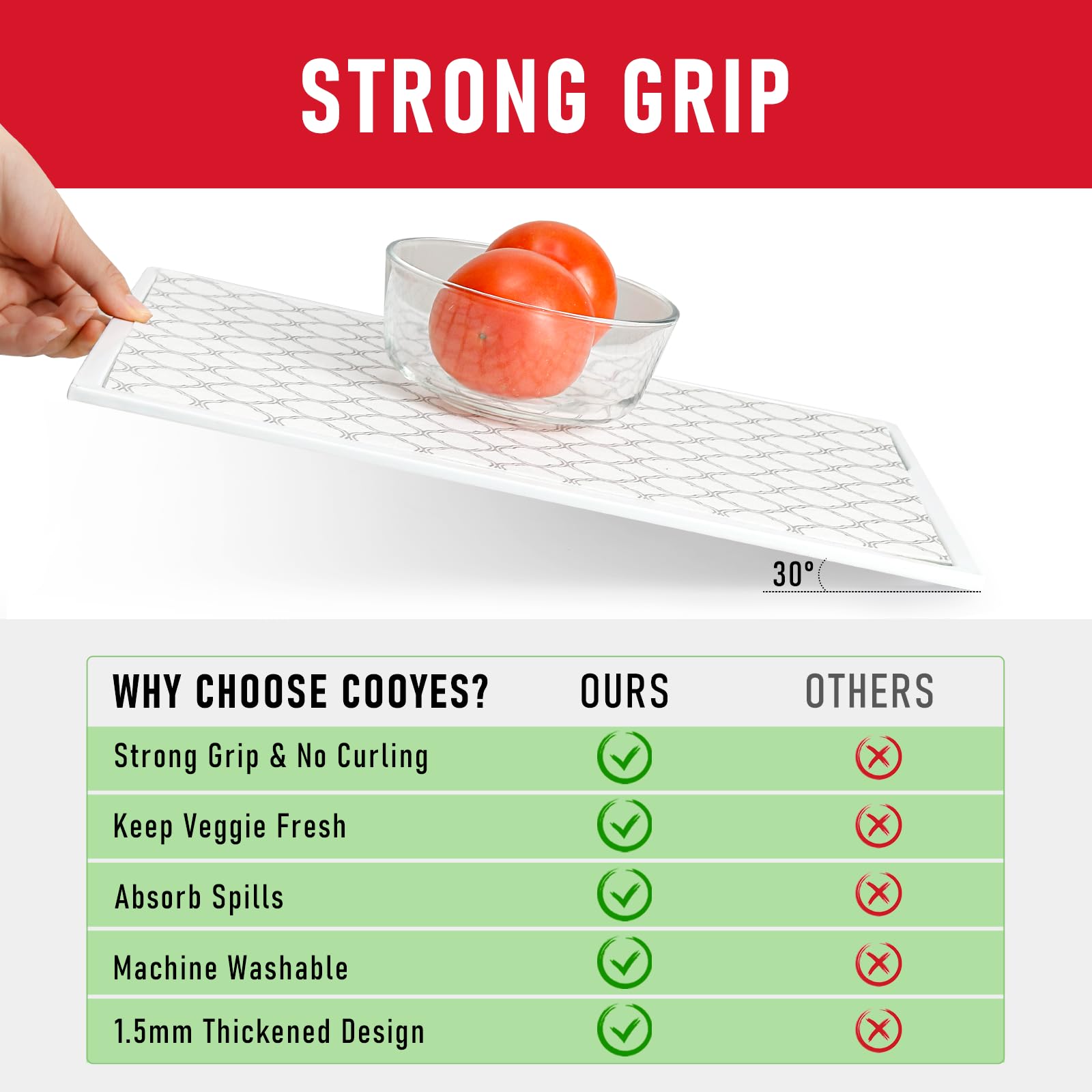 Cooyes liner nevera absorbe derrames y humedad para mantener frutas frescas.