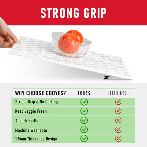 Cooyes liner nevera absorbe derrames y humedad para mantener frutas frescas.