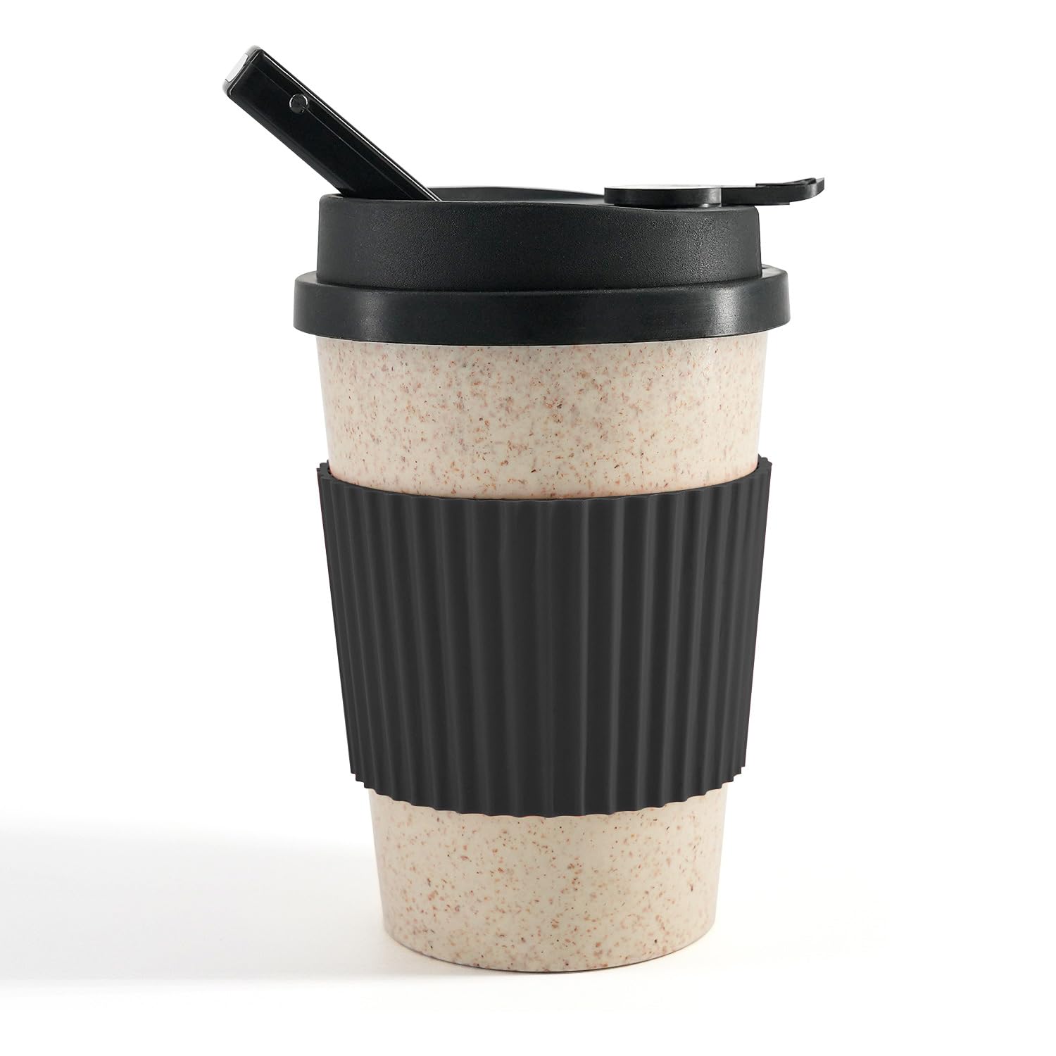 Copa portátil de café con tazón cerámico para uso cómodo en casa o al aire libre.