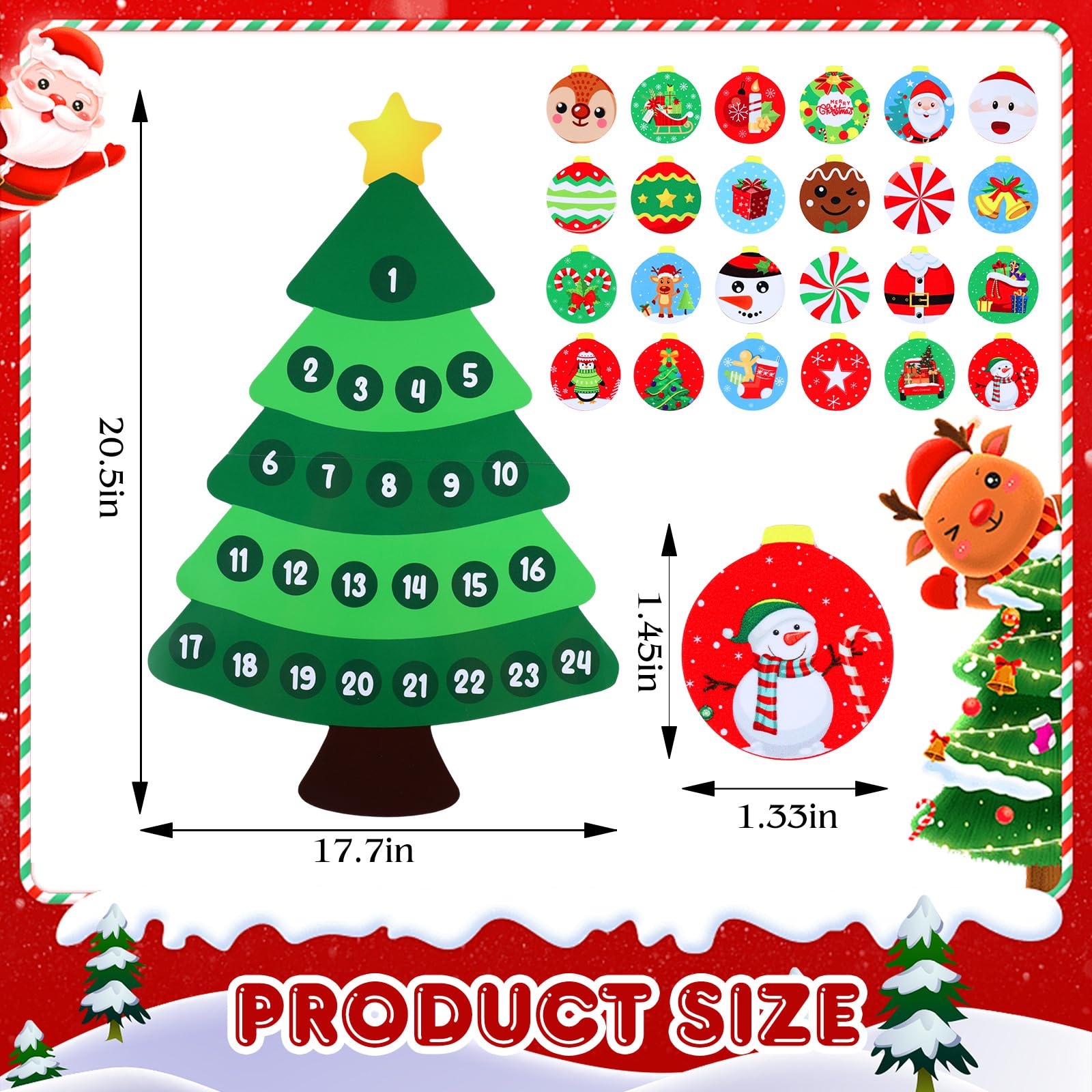 Copkim adornos navidad imanes 4 cm, colección 24 piezas para calendario de adviento.