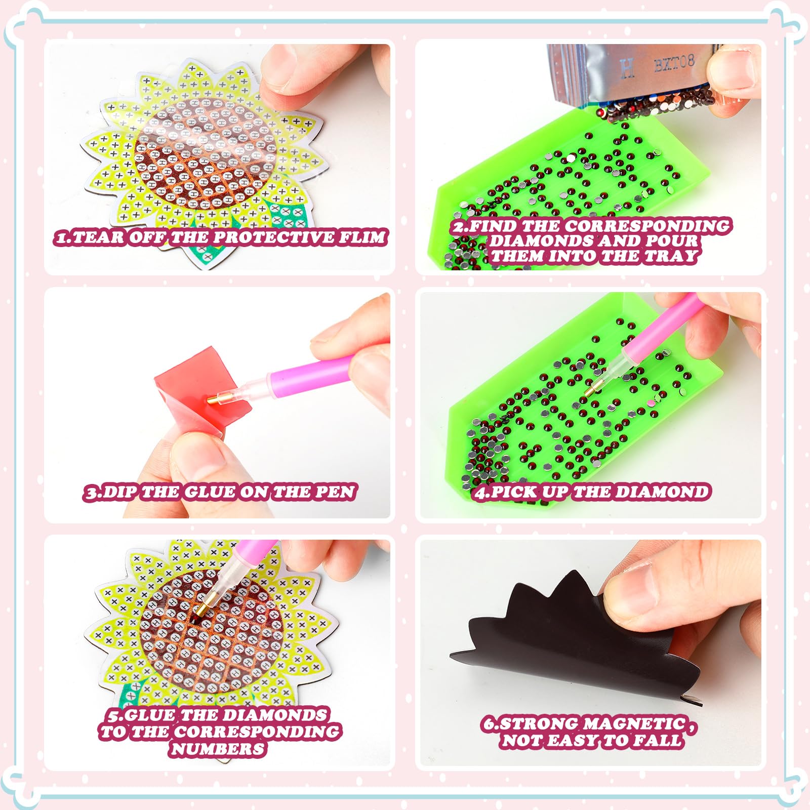 Imán Copkim margarita diamantes, regalo decorativo para oficinas y cocinas.
