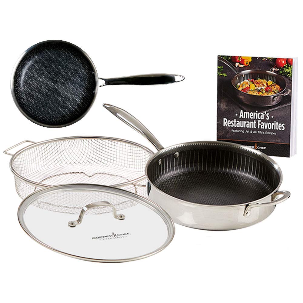 Copper Chef Titan Fry: sarten con tapa de vidrio templado para cocción uniforme.