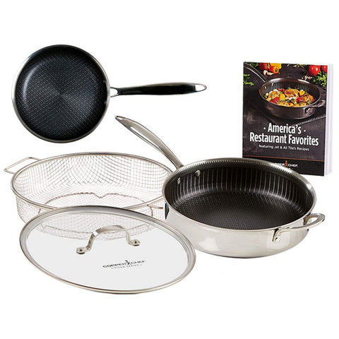 Copper Chef Titan Fry: sarten con tapa de vidrio templado para cocción uniforme.