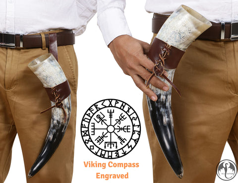 COPPERVEDA funda de cuerno vikingo en cuero para llevar en el cinturon