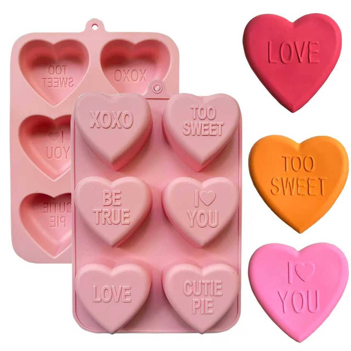 Copzievkae molde corazón de silicona rosa con 6 cavidades, ideal para chocolates.