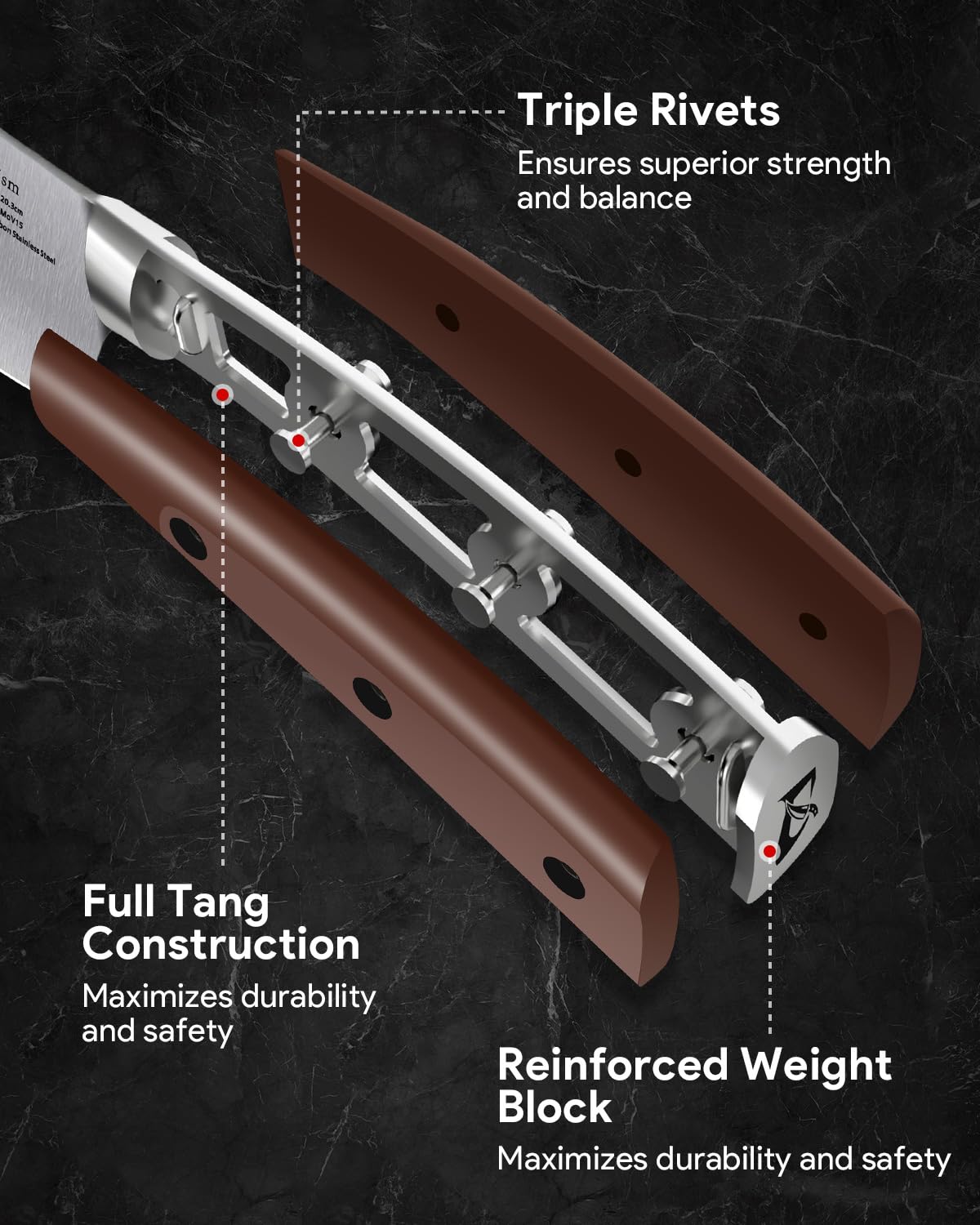 Cuchillo lonchas CoquusAid de 8 pulgadas para cortes uniformes.