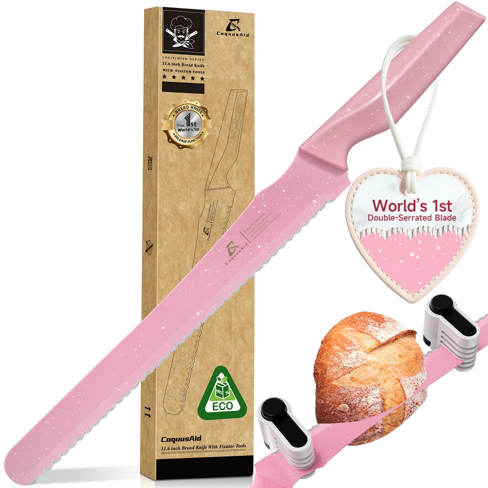 Cuchillo CoquusAid doble serrado para pan crujiente y corte limpio