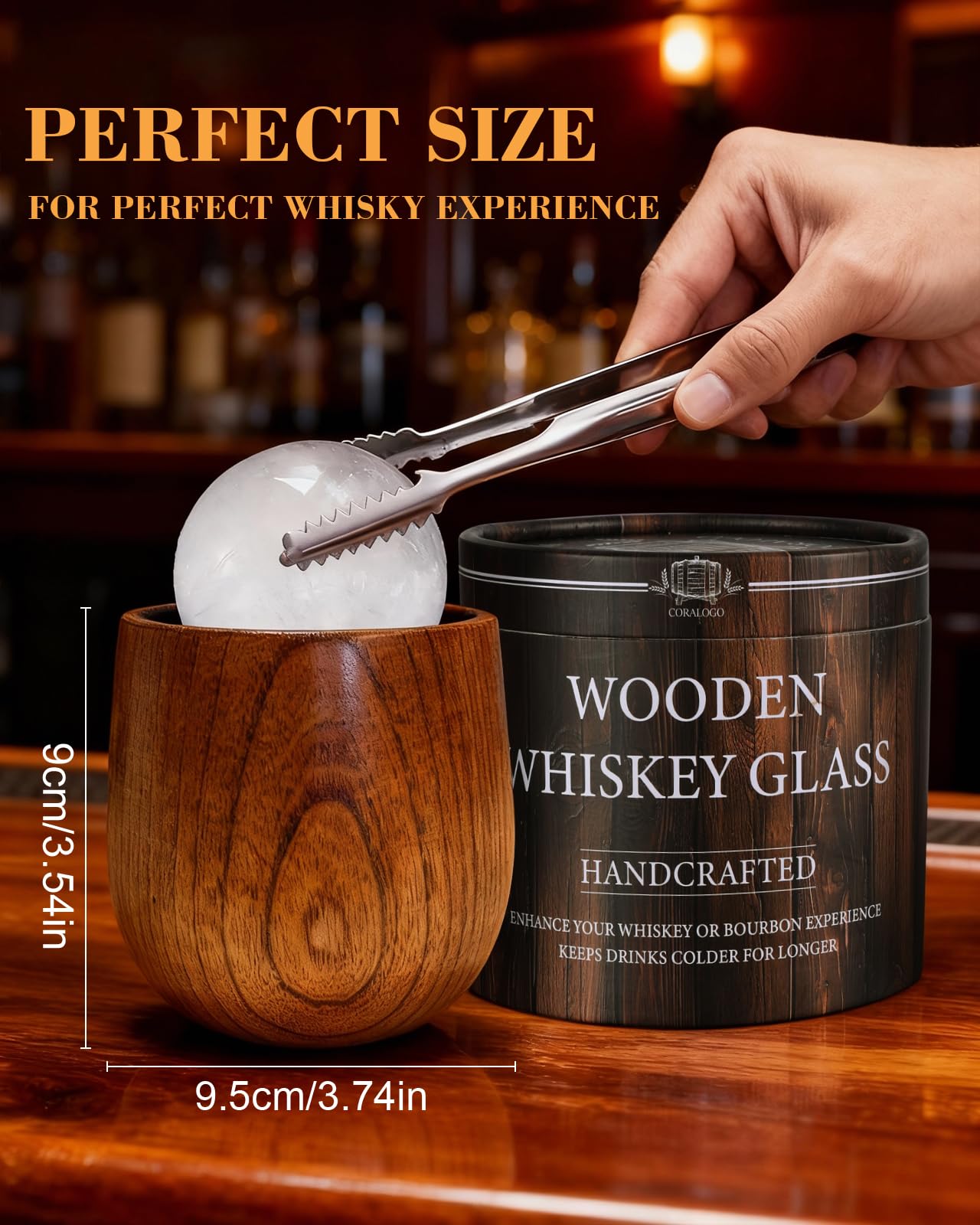 Conjunto regalo Coralogo whisky de madera, diseño barril, perfecto para sorprender.