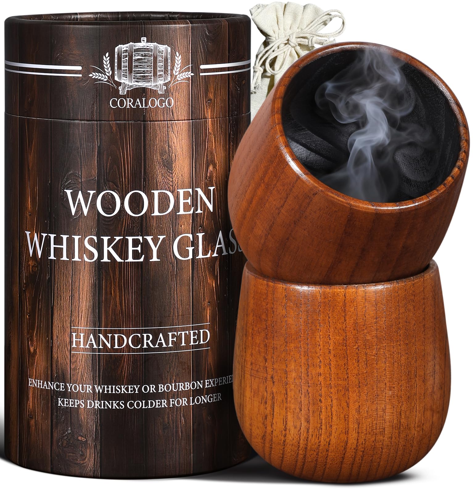 Coralogo vaso whisky de madera con interior carbonizado para aromas más suaves