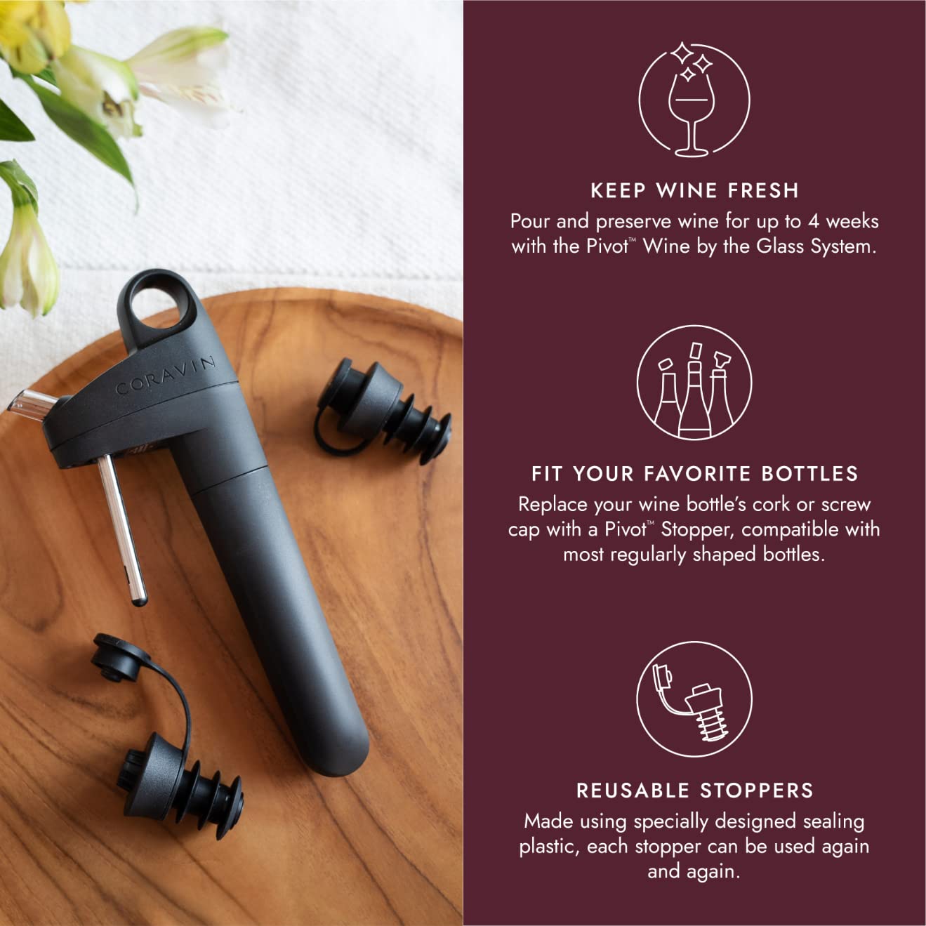 Coravin Pivot tapon reutilizable para uso repetido y fácil
