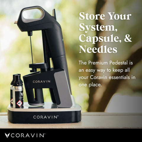 Pedestal Coravin con cajón para accesorios, mantiene agujas y herramientas ordenados