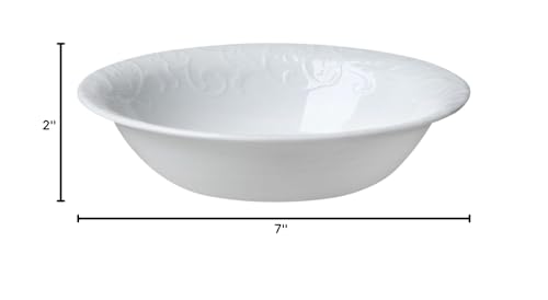 Corelle Bella Faenza detalle floral con relieve, apto para microondas y lavavajillas.