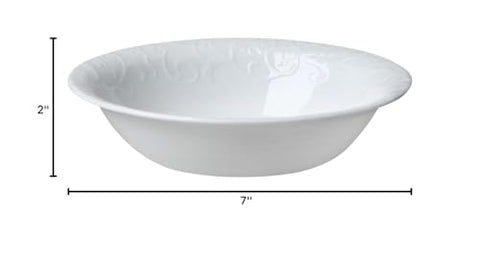 Corelle Bella Faenza detalle floral con relieve, apto para microondas y lavavajillas.