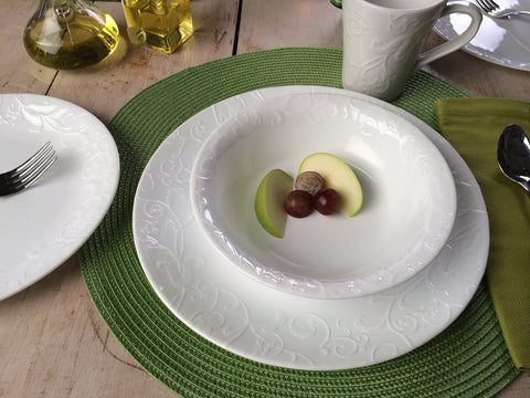 Corelle Bella Faenza, apta para horno precalentado hasta 175°C para platos calientes.