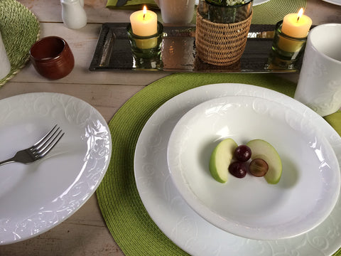 Corelle Bella Faenza, fabricación con 80% vidrio reciclado para consumo responsable.